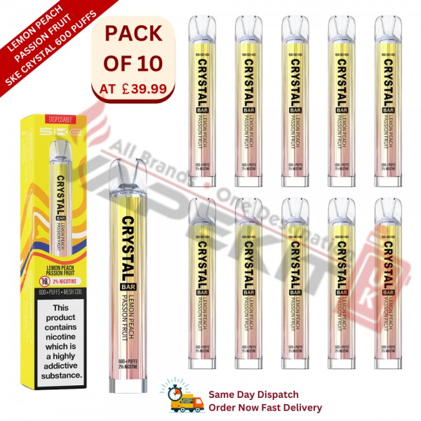 Lemon Peach Passion Fruit SKE Crystal 600 Puffs Prefilled Vape Device 10 Pack