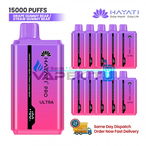 Hayati Pro Ultra 15k Puffs Grape Gummy Bear/Straw Gummy Bear Prefilled Vape