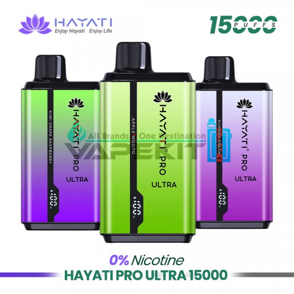 Hayati Pro Ultra 15000 Puffs Zero Nicotine Box of 10 Vapes