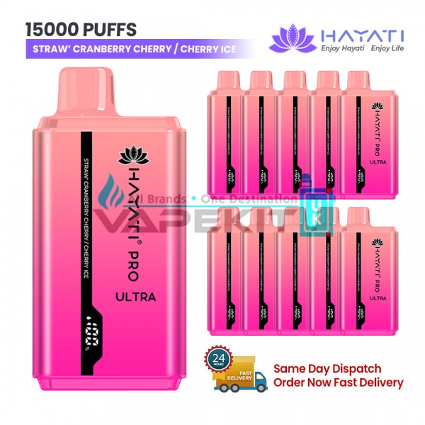 Hayati Pro Ultra 15000 Puffs Straw Cranberry Cherry/ Cherry Ice Prefilled Vape