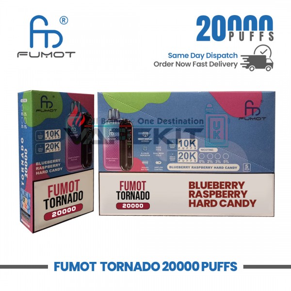 Fumot Tornado Blueberry Raspberry Hard Candy 20,000 Puffs Prefilled Vape