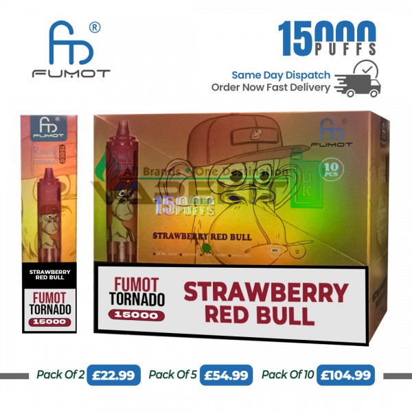 Fumot Tornado 15k Puffs Strawberry Redbull Prefilled  Vape