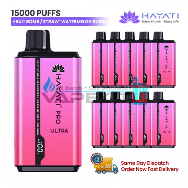 Fruit Bomb / Straw Watermelon Bubblegum Hayati Pro Ultra 15000 Puffs Prefilled Vape