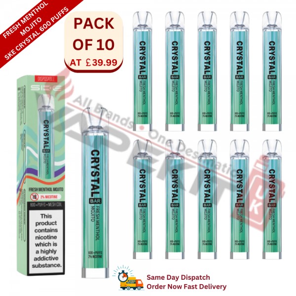 Fresh Menthol Mojito SKE Crystal 600 Puffs Prefilled Vape Device 10 Pack