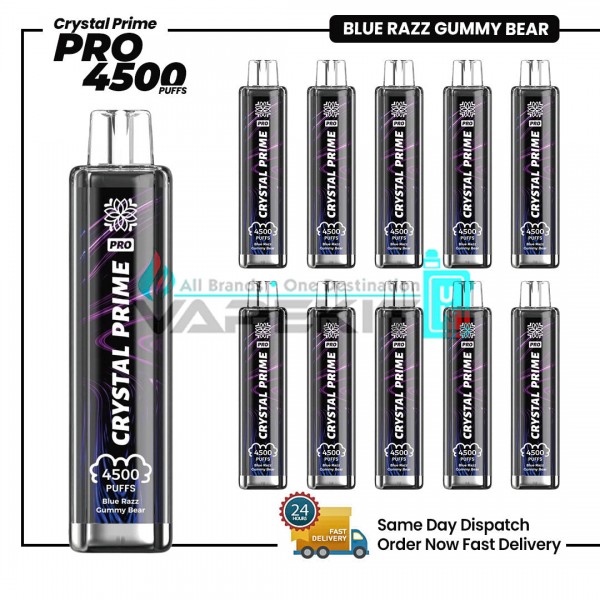 Crystal Prime Pro 4500 Puffs Blue Razz Gummy Bear Prefilled Device