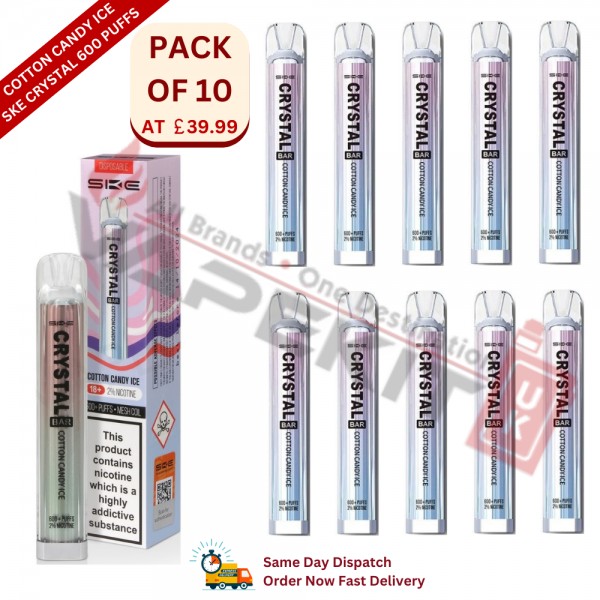 Cotton Candy Ice SKE Crystal 600 Puffs Prefilled Vape Device 10 Pack