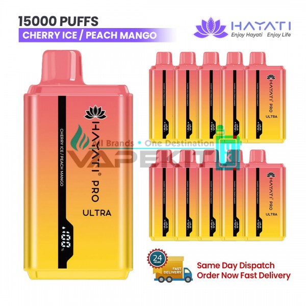 Cherry Ice/Peach Mango Hayati Pro Ultra 15000 Puffs Prefilled Vape