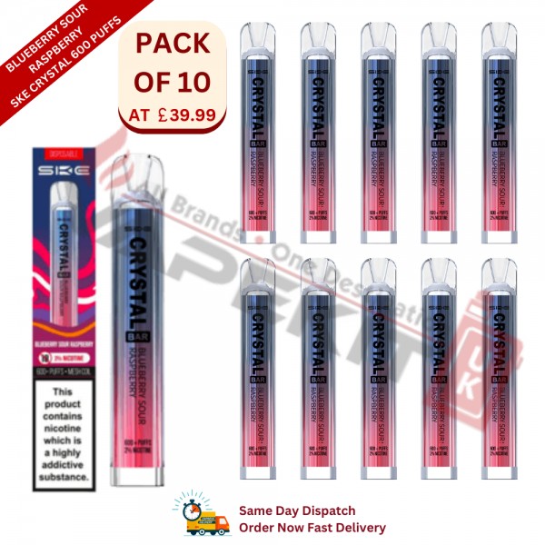 Blueberry Sour Raspberry SKE Crystal 600 Puffs Prefilled Vape 10 Pack