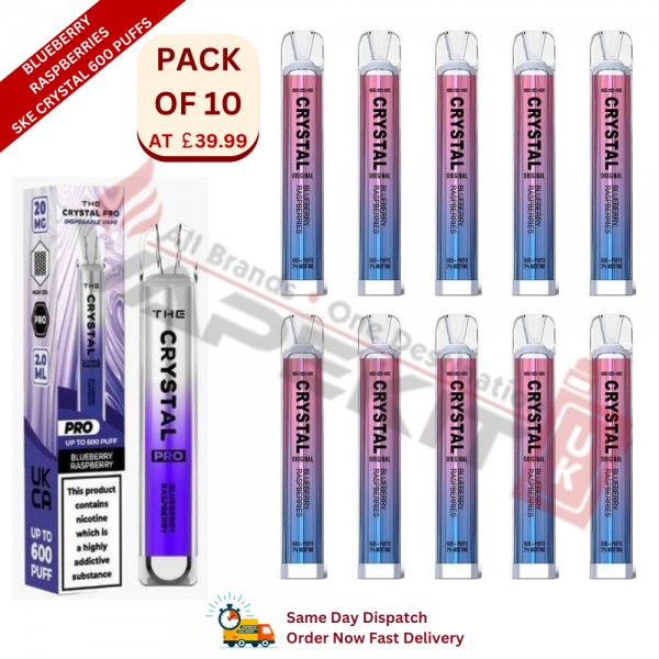 Blueberry Raspberries SKE Crystal 600 Puffs Prefilled Vape Device 10 Pack