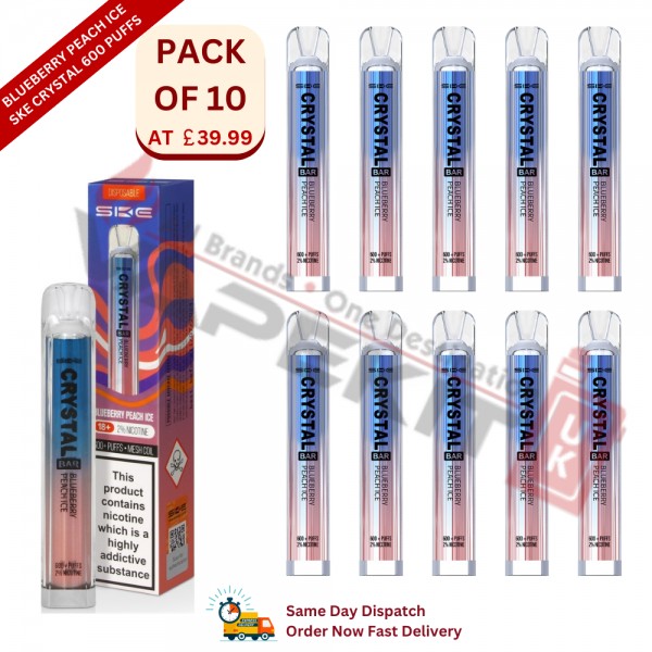 Blueberry Peach Ice SKE Crystal 600 Puffs Prefilled Vape Device 10 Pack