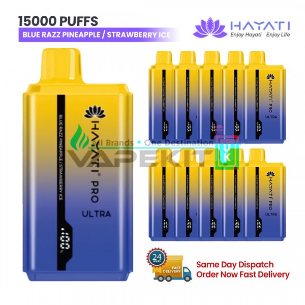 Blue Razz Pineapple/Strawberry Ice Hayati Pro Ultra 15000 Puffs Prefilled Vape