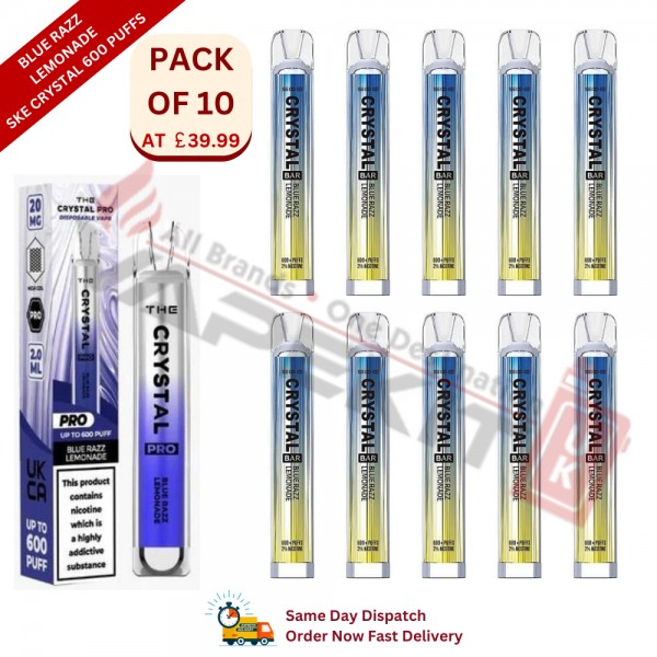 Blue Razz Lemonade SKE Crystal 600 Puffs Prefilled Vape Device 10 Pack