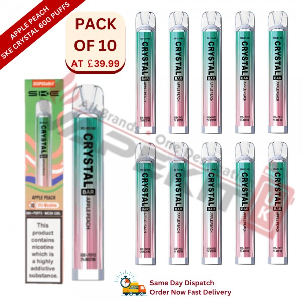 Apple Peach SKE Crystal 600 Puffs Prefilled Vape Device 10 Pack