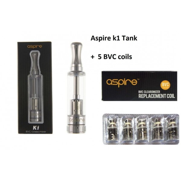 Genuine Aspire K1 Tank BVC Coil Installed + 5 Aspire 1.8 BVC COILS