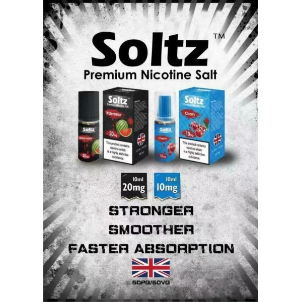 SOLTZ PREMIUM NICOTINE SALT 10 BOTTLES 10ML 50PG-50VG 10/20MG
